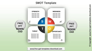 ©
Copyright
www.free-ppt-templates-download.com
www.free-ppt-templates-download.com
www.free-ppt-templates-download.com
SWOT Template
FREE
PPT
DOWNL
OAD
FREE
PPT
DOWNL
OAD




S W
O
T
STRENGTH
Some text here
Some text here
Some text here
Some text here
WEEKNESS
Some text here
Some text here
Some text here
Some text here
OPPORTUNITY
Some text here
Some text here
Some text here
Some text here
THREAT
Some text here
Some text here
Some text here
Some text here
 