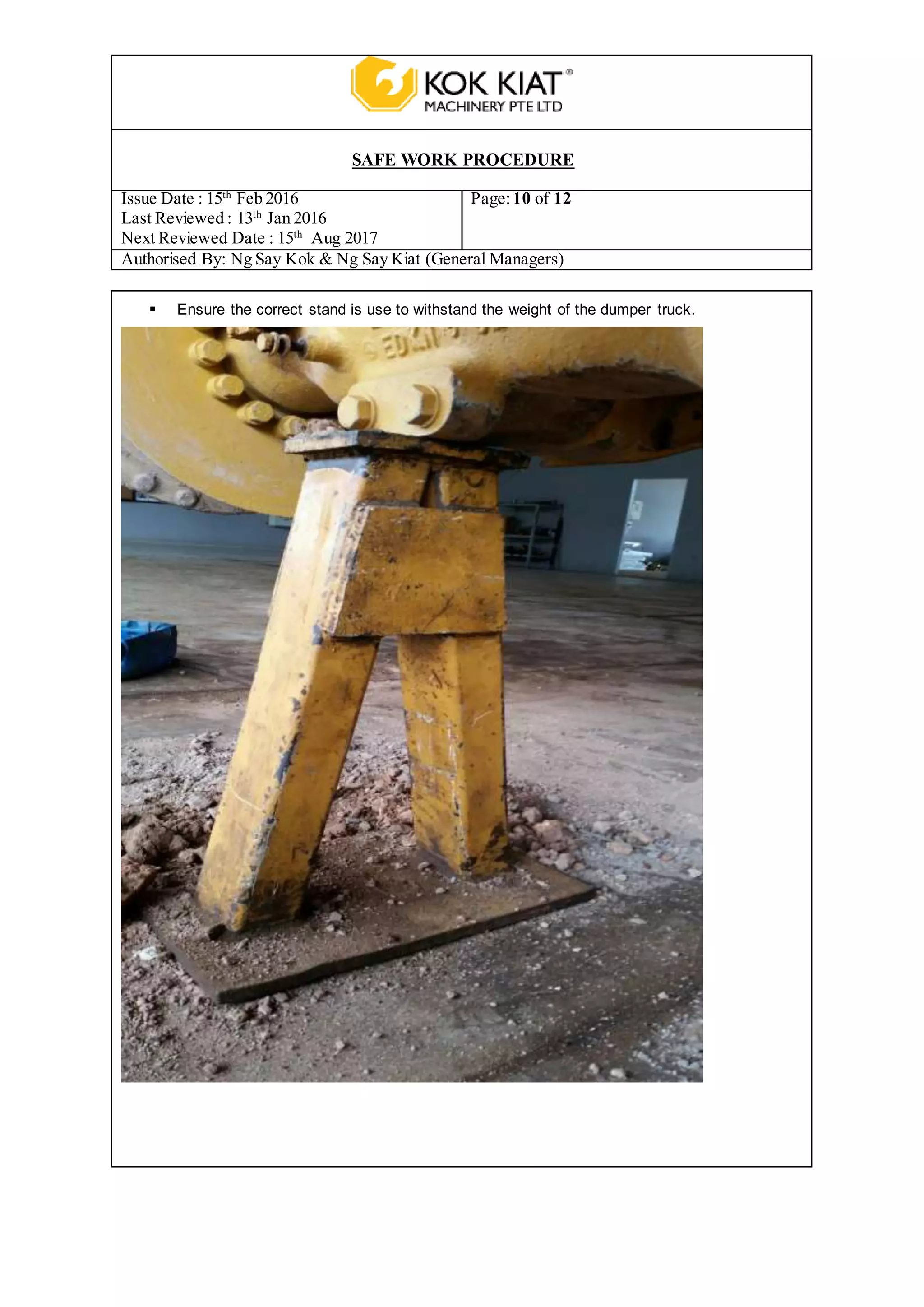 Swp for jacking of articulated dumper truck | DOCX