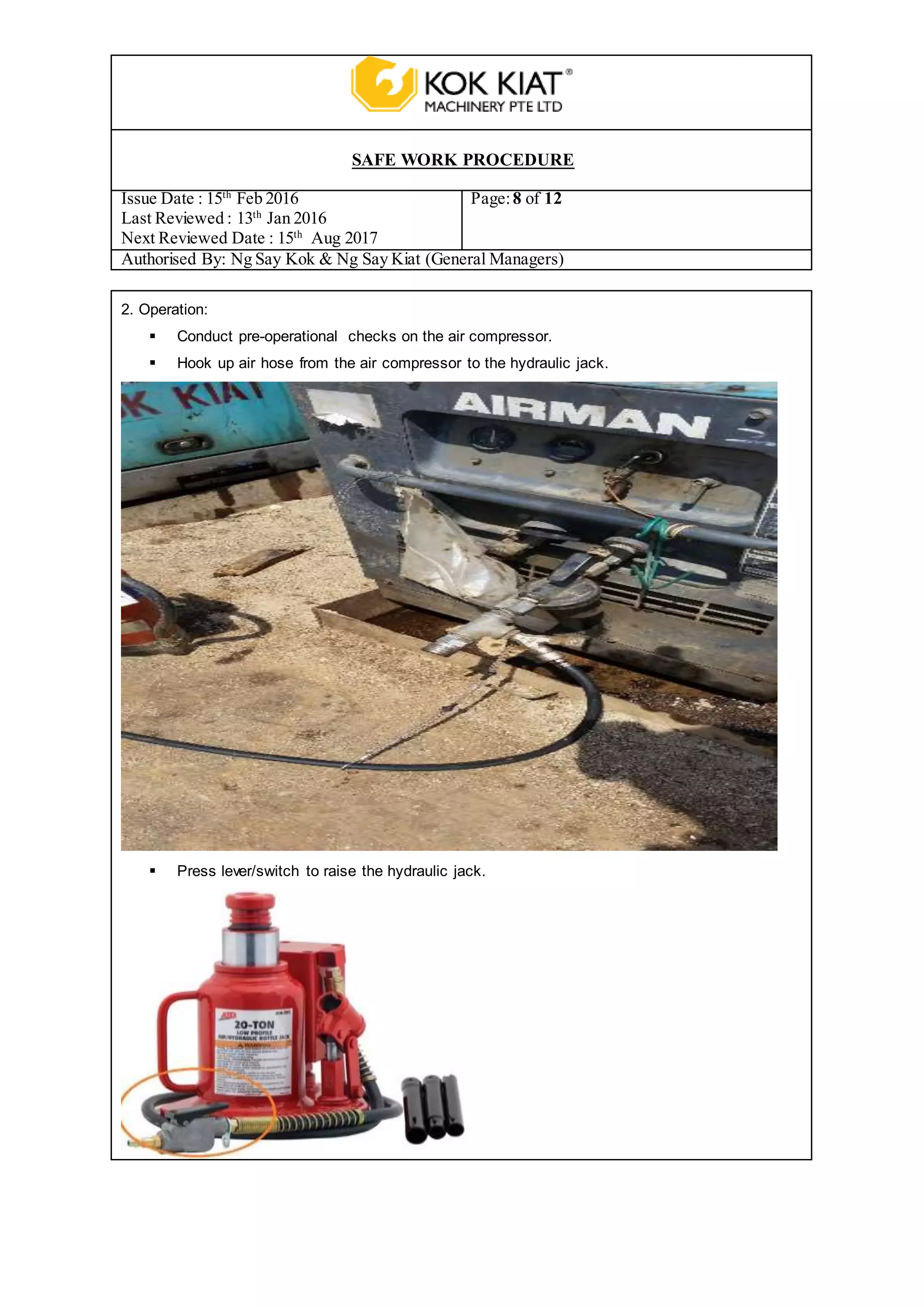 Swp for jacking of articulated dumper truck | DOCX
