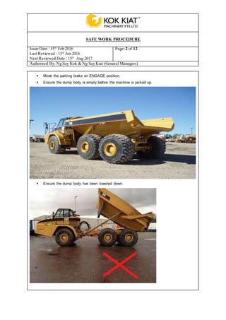 Swp for jacking of articulated dumper truck | DOCX