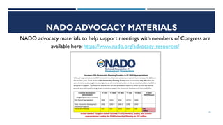 NADO ADVOCACY MATERIALS
24
NADO advocacy materials to help support meetings with members of Congress are
available here: https://www.nado.org/advocacy-resources/
 