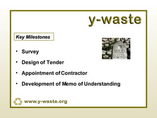 Key Milestones Survey Design of Tender Appointment of Contractor Development of Memo of Understanding 