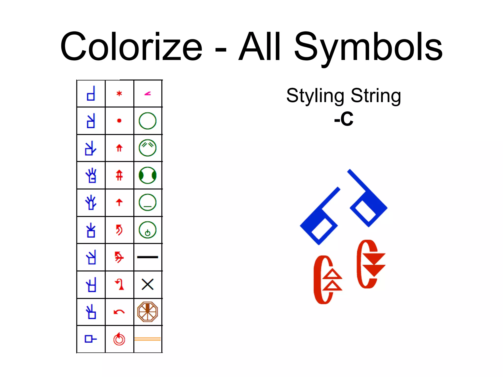 Colorize - All Symbols
Styling String
-C
 