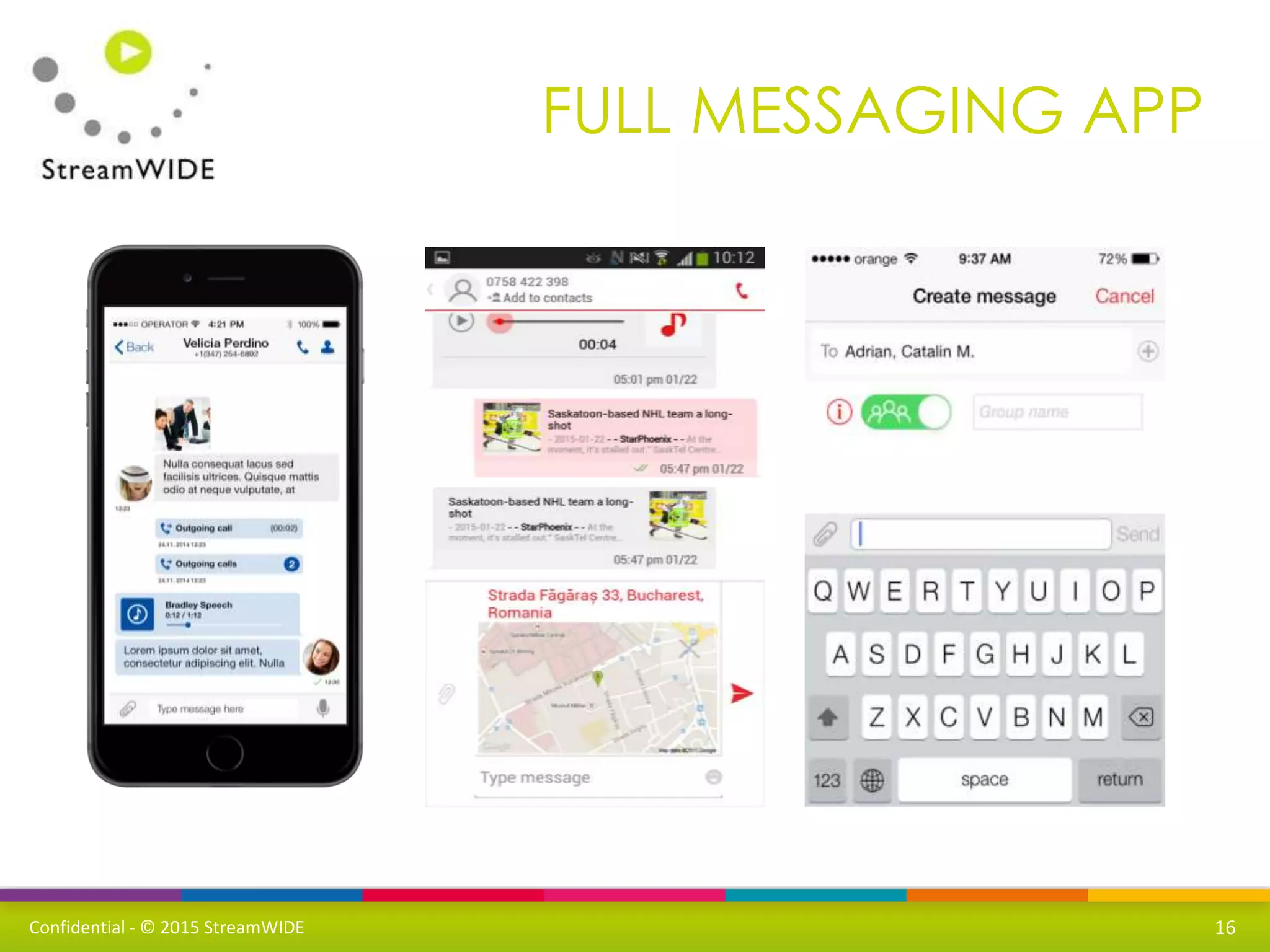 Confidential - © 2015 StreamWIDE
FULL MESSAGING APP
16
 