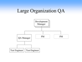 Large Organization QA QA Manager Test Engineer Test Engineer PM PM Development Manager 