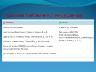 Базовые требования: личные данные
 