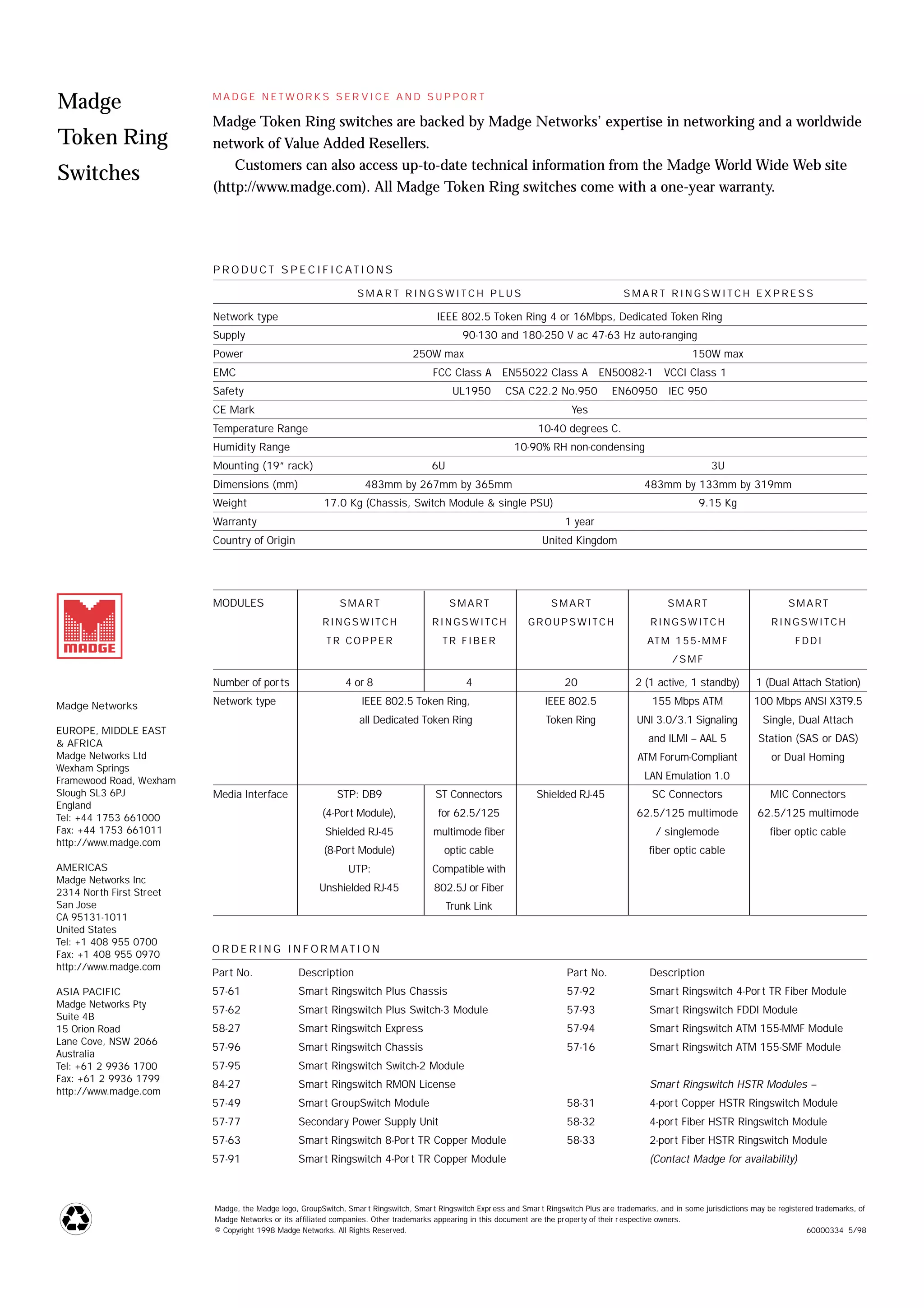 Token Ring Switches from Madge Networks | PDF