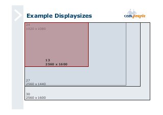 Example Displaysizes 
24 
1920 x 1080 
13 
2560 x 1600 
27 
2560 x 1440 
30 
2560 x 1600 
 