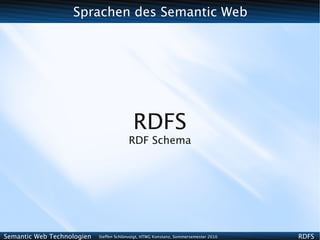 Sprachen des Semantic Web




                                           RDFS
                                         RDF Schema




Semantic Web Technologien   Steffen Schlönvoigt, HTWG Konstanz, Sommersemester 2010   RDFS
 