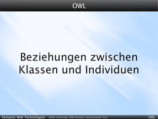 OWL




         Beziehungen zwischen
         Klassen und Individuen



Semantic Web Technologien   Steffen Schlönvoigt, HTWG Konstanz, Sommersemester 2010   OWL
 
