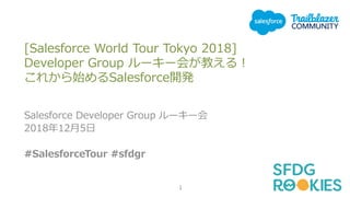 [Salesforce World Tour Tokyo 2018]
Developer Group ルーキー会が教える！
これから始めるSalesforce開発
Salesforce Developer Group ルーキー会
2018年12月5日
#SalesforceTour #sfdgr
1
 