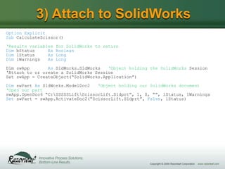 SolidWorks Design Automation Using the SolidWorks API, Microsoft Excel ...