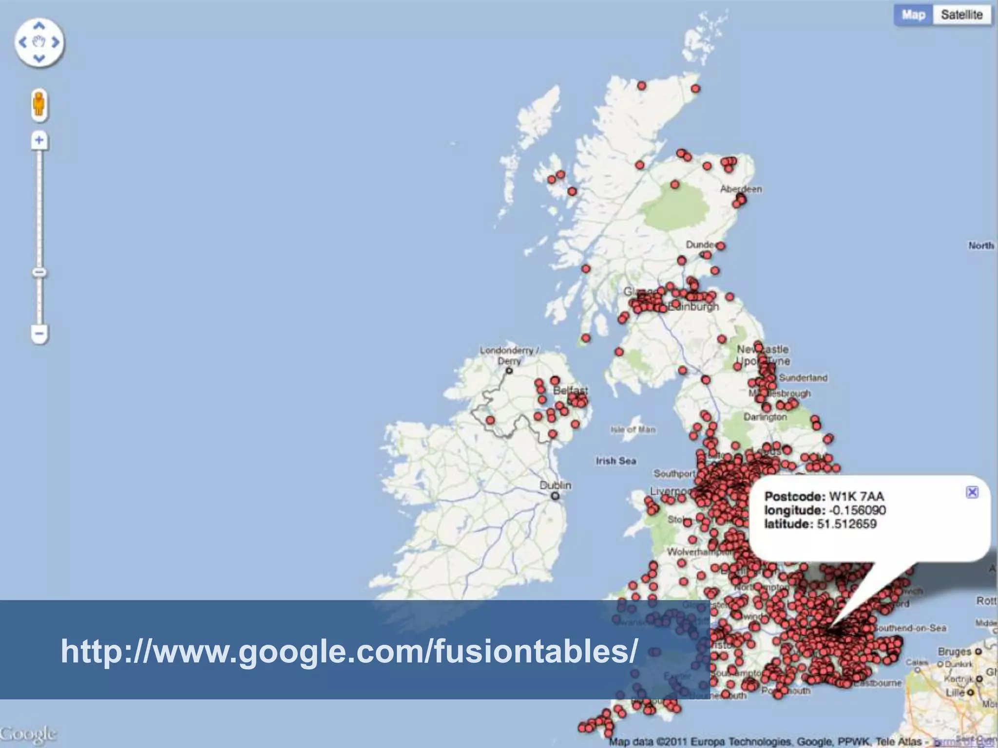 Mapping advocacy: Recipe 1



• Visualise!
      (putting the co-ordinates on a map)




http://www.google.com/fusiontables/
 
