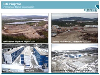 22
Site Progress
Permanent Camp Construction
Permanent Camp Pad, August 2014 Module Foundations, September 23rd 2014
Three Wings In, October 11th 2014 Kitchen Foundations, October 21st 2014
 