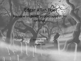 Edgar Allan Poe
His view on death as portrayed in his
writings.
Gabrielle Swygert
Owens
English 1102
 