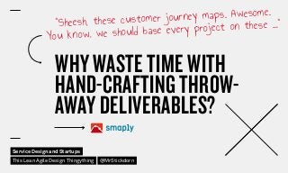 WHY WASTE TIME WITH
HAND-CRAFTING THROW-
AWAY DELIVERABLES?
"Sheesh, these customer journey maps. Awesome.
You know, we sh...