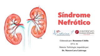 Síndrome
Nefrótico
Elaborado por: Rosannna Colella
10°A #6
Materia: Nefrología, impartida por:
Dr. Marcos Lara Lizárraga
 