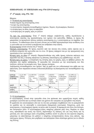7
ΕΠΙΠΑΡΟΔΟΣ - Β΄ ΕΠΕΙΣΟΔΙΟ: στίχ: 576-1219 (5 σκηνές)
1η
–3η
σκηνή : στίχ. 576 - 941
Θέματα:
1). Η σκηνή της αναγνώρισης.
Τυπικά σημεία της αναγνώρισης είναι:
▪ τα προ της αναγνώρισης
▪ η αναγνώριση: έκφραση συναισθημάτων (ηρώων, Χορού, Αγγελιαφόρου, θεατών)
▪ η κίνηση προς τα πίσω, προς το παρελθόν
▪ η κίνηση προς τα εμπρός, προς το μέλλον
Τα προ της αναγνώρισης: Στην 1η
σκηνή υπάρχει επιβράδυνση, καθώς περιπλέκεται η
αναγνώριση εξαιτίας της προσκόλλησης των ηρώων στο φαίνεσθαι. Βέβαια, οι ήρωες θα
μπορούσαν να προκρίνουν άλλους τρόπους αναγνώρισης π.χ. η αναγνώριση με τα σημάδια. Δεν
το κάνουν. Το πιθανότερο είναι ότι αυτό γίνεται για να δοθεί προτεραιότητα στην αντίθεση είναι
vs φαίνεσθαι και να τονιστεί η παγίδευση του ανθρώπου στην πλάνη.
Η αναγνώριση τελικά γίνεται στη 2η
σκηνή.
Ορισμός αναγνώρισης: Οι ήρωες περνούν από την άγνοια στη γνώση, οπότε αίρεται και η
αντίθεση ανάμεσα στο φαίνεσθαι και το είναι. Οι ήρωες υπάρχουν πια με την πραγματική τους
ταυτότητα (είναι=φαίνεσθαι).
Κίνηση προς τα πίσω (3η
σκηνή): Παρακολουθούμε πώς κάθε ήρωας στέκεται απέναντι στο
παρελθόν και πώς ο ποιητής αποφεύγει τις άσκοπες επαναλήψεις (ας εμβαθύνουμε, σελ.65)
Κίνηση προς τα μπρος: η αναζήτηση της κίνησης προς τα εμπρός, προς το αβέβαιο μέλλον, θα
οδηγήσει στο σχέδιο απόδρασης. Η τραγωδία δεν τελειώνει με την αναγνώριση των δύο
συζύγων, αλλά με τη σωτηρία τους. Άρα, έχουμε συνέχεια.
Διακύμανση συναισθημάτων των ηρώων: από τη χαρά και τον ενθουσιασμό στο φόβο και την
απόγνωση. Στον παρακάτω πίνακα ενδεικτικά βλέπουμε τη διακύμανση των συναισθημάτων της
Ελένης.
ΣΥΝΑΙ-
ΣΘΗΜΑΤΑ
ΕΛΕΝΗΣ
ως στ. 601:
ειδήσεις
Θεονόης
στ. 602-616:
Η Ελένη
δεν αναγνω-
ρίζει το
Μενέλαο
617-628:
Η Ελένη
αναγνωρίζει
το Μενέλαο
629-653:
Ο Μενέλαος
αρνείται να
δεχθεί ως
σύζυγό του
την Ελένη
656-658:
Ο Μενέλαος
αποφασίζει
να φύγει
στ. 690 κ.εξ.:
Ο Μενέλαος
αναγνωρίζει
την Ελένη
χαρά ● ● ●
έκπληξη ●
φόβος ●
απόγνωση ●
2). Ο Αγγελιαφόρος
Ο αγγελιαφόρος γενικά στην τραγωδία είναι ένα πρόσωπο που εμφανίζεται συχνά, καθώς
μεταφέρει γεγονότα που η ενότητα τόπου και χρόνου δεν επιτρέπει να εξελιχθούν στη σκηνή.
Η εμφάνιση του αγγελιαφόρου εδώ και τα νέα που μεταφέρει συμβάλλουν στο να ξεπεραστούν
τα εμπόδια και να επιτευχθεί η αναγνώριση (δραματική οικονομία). Επομένως, μετά την
αναγνώριση ο Αγγελιαφόρος έπρεπε να φύγει από τη σκηνή. Η παραμονή τού δίνει ένα δεύτερο,
πιο διευρυμένο ρόλο. Ο αγγελιαφόρος-γέρος υπηρέτης χαίρεται μαζί τους, θυμάται το γάμο
τους, αποκαθιστά και αυτός την Ελένη, παρουσιάζει τις απόψεις του για τους θεούς και τη
μαντική, κτλ. Στο ερώτημα γιατί ο Ευριπίδης αναθέτει αυτόν το ρόλο σε ένα γέροντα υπηρέτη,
μπορούμε να απαντήσουμε ότι μάλλον ο υπηρέτης αντιπροσωπεύει όλους τους απλούς –όχι
επώνυμους ήρωες- Έλληνες που μόχθησαν και πολέμησαν δέκα ολόκληρα χρόνια για το είδωλο
της Ελένης.
taexeiola.gr
 