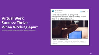 Virtual Work
Success: Thrive
When Working Apart
http://schedule.sxsw.com/2017/events/PP69336
3/24/2017 43
 