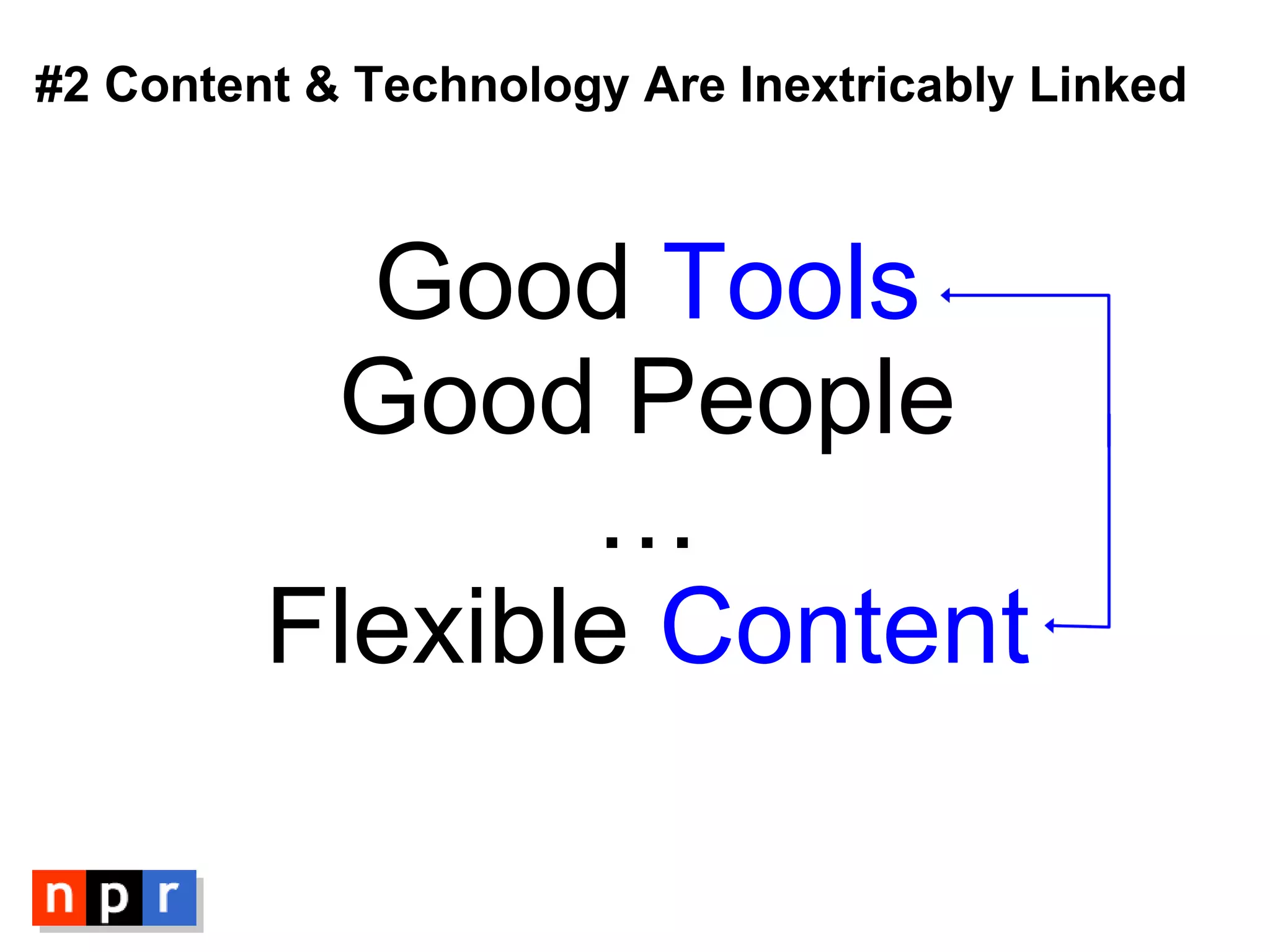 #2 Content & Technology Are Inextricably Linked  Good  Tools Good People … Flexible  Content 