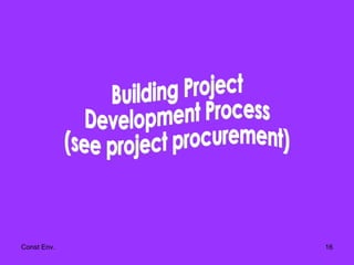 Building Project  Development Process  (see project procurement) 