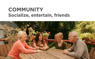 COMMUNITY
Socialize, entertain, friends
 