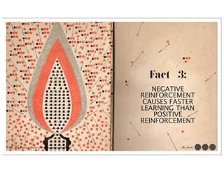 Fact #3:
                                               NEGATIVE
                                            REINFORCEMENT
                                            CAUSES FASTER
                                            LEARNING THAN
                                                POSITIVE
                                            REINFORCEMENT


39 Why your brain needs negative feedback            the facts
 