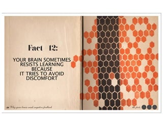 Fact #12:
     YOUR BRAIN SOMETIMES
       RESISTS LEARNING
            BECAUSE
       IT TRIES TO AVOID
          DISCOMFORT




48 Why your brain needs negative feedback   the facts
 