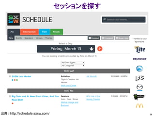 セッションを探す
14出典： http://schedule.sxsw.com/
 