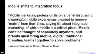 Mobile shifts to integration focus
“Mobile marketing professionals on a panel discussing
meaningful mobile experiences ple...