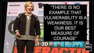 “THERE IS NO
EXAMPLE THAT
VULNERABILITY IS A
WEAKNESS. IT IS
OUR BEST
MEASURE OF
COURAGE”
BRENE BROWN
 