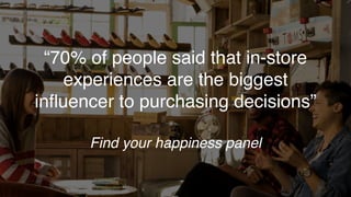 “70% of people said that in-store
experiences are the biggest
inﬂuencer to purchasing decisions”
Find your happiness panel
 