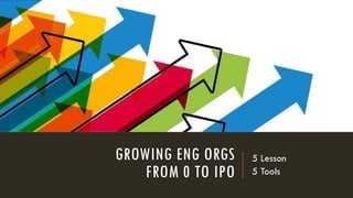 GROWING ENG ORGS
FROM 0 TO IPO
5 Lesson
5 Tools
 