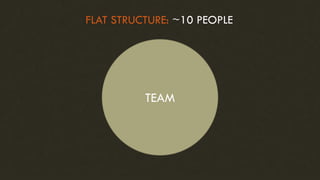 TEAM
FLAT STRUCTURE: ~10 PEOPLE
 