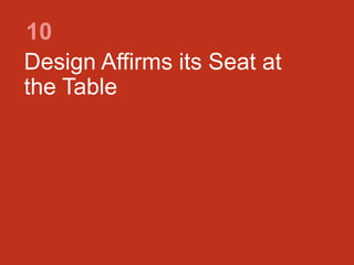 Design Affirms its Seat at
the Table
10
 