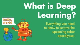 hello,
world
EKR
Everything you need
to know to survive the
upcoming robot
apocalypse!
What is Deep
Learning?
 