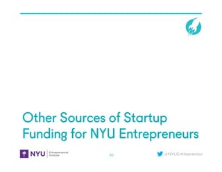 @NYUEntrepreneur
Other Sources of Startup
Funding for NYU Entrepreneurs
30
 