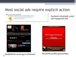Most social ads require explicit action Facebook virtual gift, social, and engagement ads BuddyMedia social app-vertisemen...