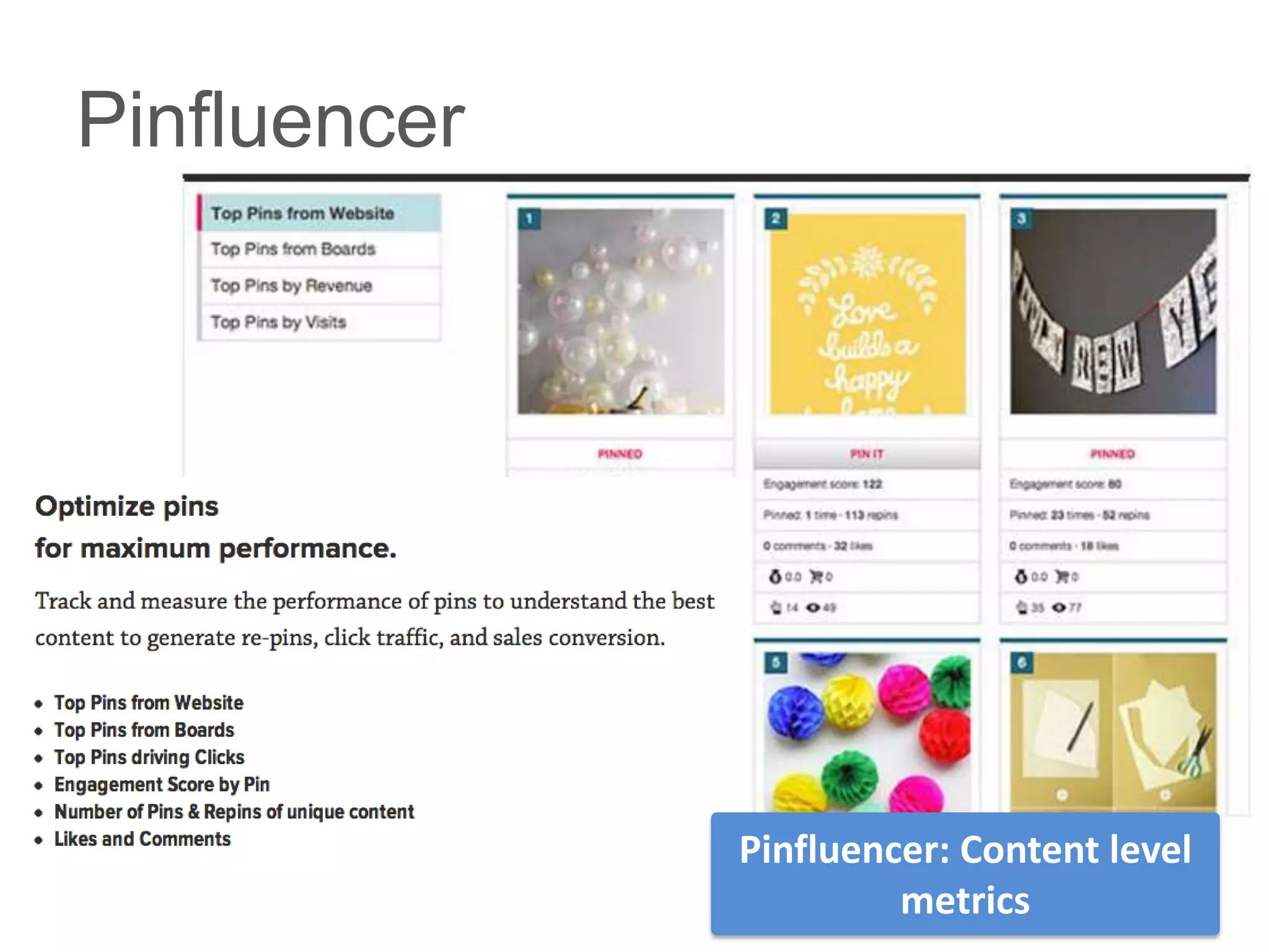 Pinfluencer




              Pinfluencer: Content level
                       metrics
 