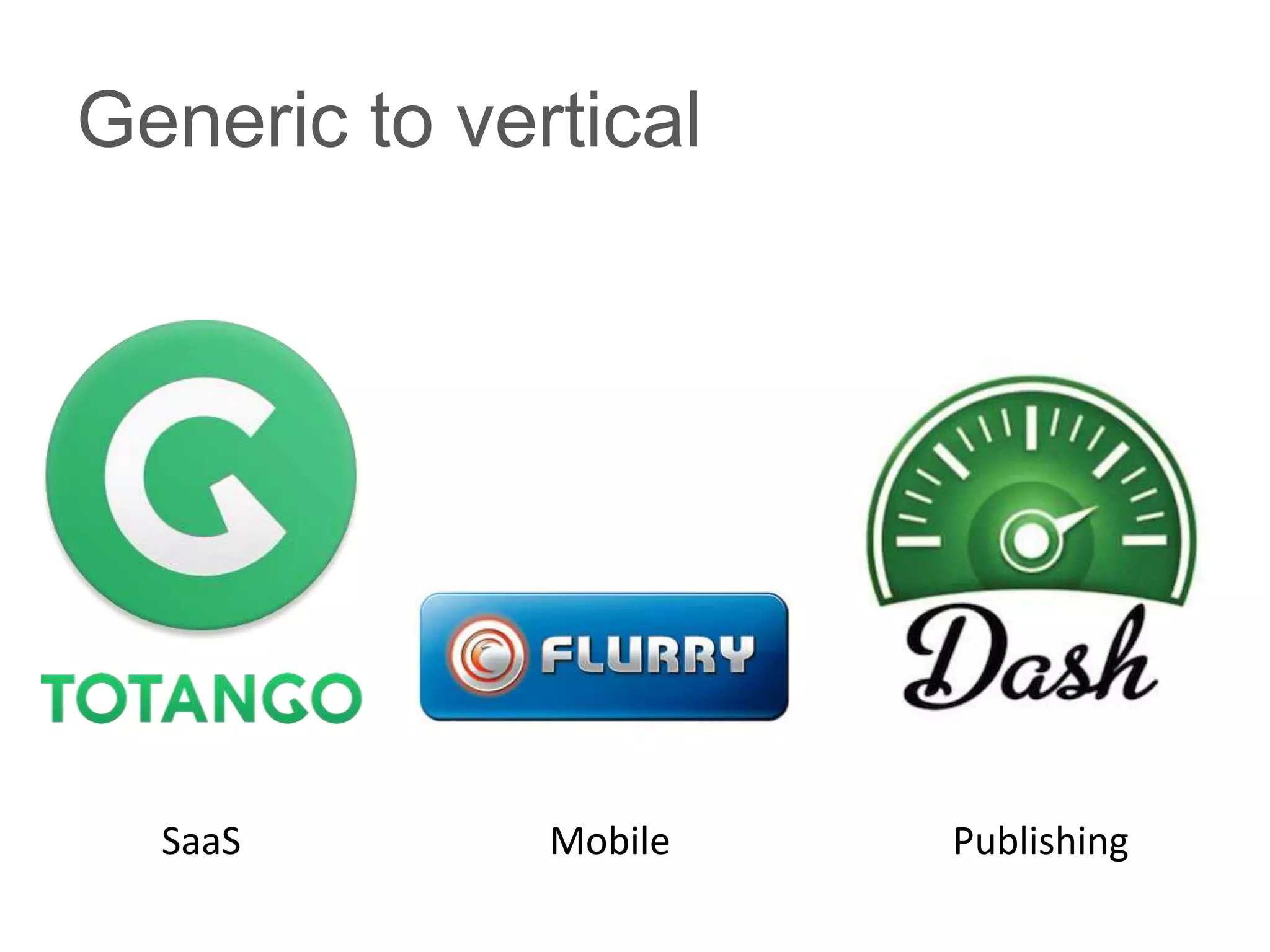Generic to vertical




  SaaS        Mobile   Publishing
 
