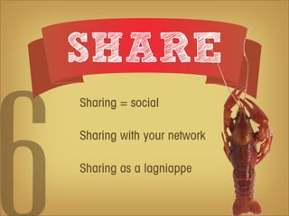 SHARE
Sharing = social

Sharing with your network

Sharing as a lagniappe
 