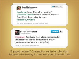 Engaged students? Conversation carried on after class
Responses to live-tweeting & current news slides discussed in class
 