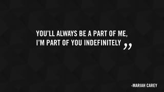 YOU’LL ALWAYS BE A PART OF ME,
I’M PART OF YOU INDEFINITELY
”-MARIAH CAREY
 