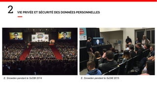 2 VIE PRIVÉE ET SÉCURITÉ DES DONNÉES PERSONNELLES
E. Snowden pendant le SxSW 2014 E. Snowden pendant le SxSW 2015
 