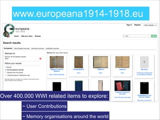 EUROPEANA 1914-1918
Inserts in Wikipedia
pages
Live events
 