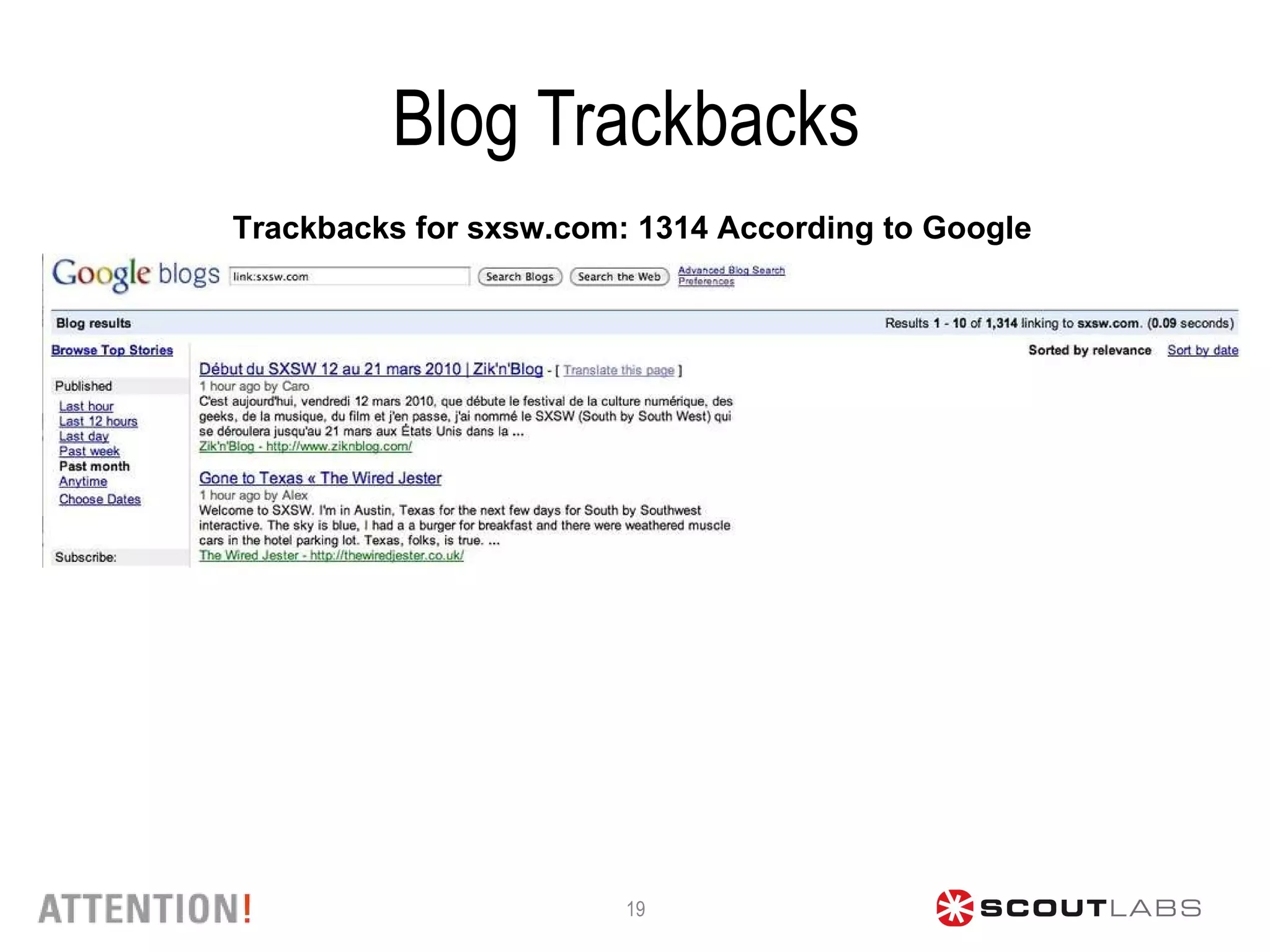 Blog Trackbacks  Trackbacks for sxsw.com: 1314 According to Google 