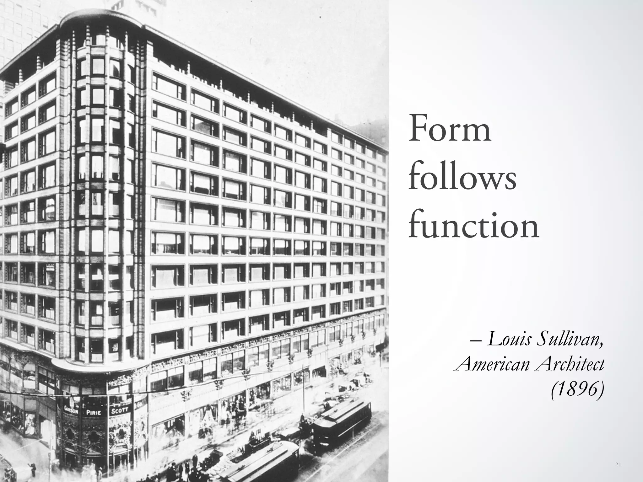Form
                                                                 follows
                                                                 function

                                                                    – Louis Sullivan,
                                                                   American Architect
                                                                             (1896)


©2010 AKQA - Con dential and proprietary. All rights reserved.                          21
 