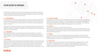 01	 AUSTIN GRAFFITI PARK
If you’re looking to find an urban escape, make your way west to the Austin Graffiti Park.
You’ll find a great mix of artists, local bystanders, and tourists climbing throughout the
dusty maze of an abandoned structure. All the wall real estate is up for grabs, so bring
a can or two of spray paint to contribute your own vision to the massive collaborative
outdoor art piece.
While you’re there make a point to talk to the veteran graffiti artists, who come out every
weekend to invest time into large-scale pieces, to hear about what the park means to
them and their artistic background. The best part is that whether or not you’ve been here
before, it’ll never be the same!
02	 CAPITOL BUILDING
When feeling the need for a bit of history, take a stroll up Congress St. to visit the
Capitol building. While the building itself boasts beautiful architecture and statues, the
surrounding lawn is open territory for a break. From here you can see the downtown
Austin skyline, but also let your legs take a rest from all the walking between convention
centers.
03	 FOOD TRUCKS
Food trucks are the most common places to grab a bite during your time in Austin. Most
people go to the food truck yard close to the conference, where you can find everything
from lobster mac n’ cheese, kimchi fries, and fish tacos. The true trick to getting your
food truck fix is finding where the locals go when everyone takes over their city. We
found food truck gold in East 6th District, where a beloved Cajun truck brought us
gumbo, fried jambalaya, and poutine and a local taco truck where the guaca taco did not
disappoint.
04	 THE REAL EAST 6TH STREET
The bar scene on 6th Street is where the people are at. Since they block the road for people to
wander from bar to bar, the true gem is going to the east end. Many conference attendees don’t
cross under the overpass, bringing you to an undisturbed artistic neighborhood. Wanderlust
bar provides a great local feel, Sebastian Foster print shop is your go-to for any and all design
withdrawals, and Bee Grocery is perfect for baked goods to a cup of coffee.
05	 TEARS OF JOY
They said it would be hot in Texas, and they did not lie.
Tears of Joy is a beloved spice shop that sits on 6th Street and has free samplings of their hot
sauces and salsas. Never will leaving a shop in tears feel so good. Plus, the owner will give you a
great breakdown of spice spectrums and provide some good insight into the top spice brands.
Our favorite: Yellowbird Sauce.
06	 BAT BRIDGE
A must-see in Austin is the Ann W. Richards Congress Avenue Bridge. The largest urban bat
colony in North America lives under this bridge, and every evening around sunset the bats
emerge all at once to fly east. It’s an incredible site that can take two to three hours to complete.
It’s definitely worth a stroll over the bridge to check it out.
07	 TRUST THE LOCALS
The people in Austin are so nice that at times we thought they were messing with us. Along
with free tacos and friendships made in line, we found the best suggestions from our local
connections. A highlight of the trip: La Condesa. Though tough to get a reservation, we
managed to squeeze into this contemporary Mexican tapas styled restaurant with delicious
sangria, taquitos, and hands-down some of the best paté ever.
SXSW’ers pack their days with sessions and meetings and parties galore. There are so
many things to do and see, the culture of Austin often gets lost in the mix. Here are the
5 must-see attractions (outside of the conference) that Austin has to offer. If you get a
moment to yourself to wander, check them out!
CULTURE OUTSIDE THE CONFERENCE
01
02
03
04
05
06
 