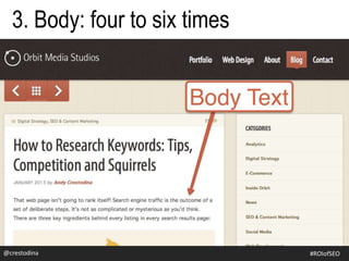 3. Body: four to six times
@crestodina #ROIofSEO
 