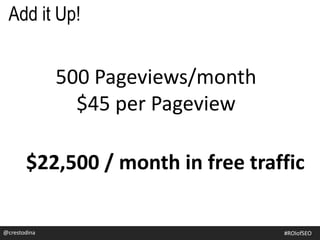 500 Pageviews/month
$45 per Pageview
$22,500 / month in free traffic
@crestodina #ROIofSEO
Add it Up!
 